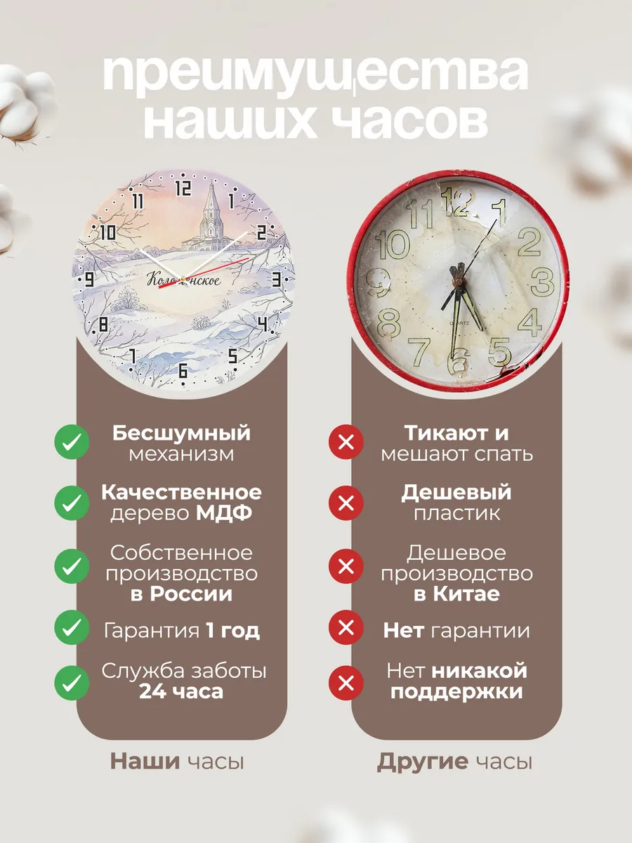 Часы настенные бесшумные Коломенское акварель 33 см — фото 10