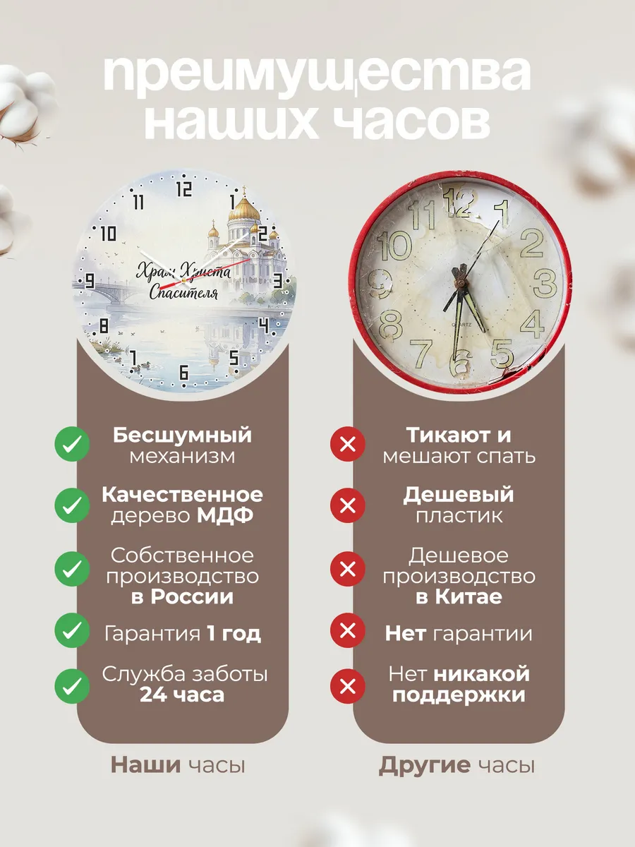 Часы настенные бесшумные Храм Спасителя акварель 33 см — фото 10
