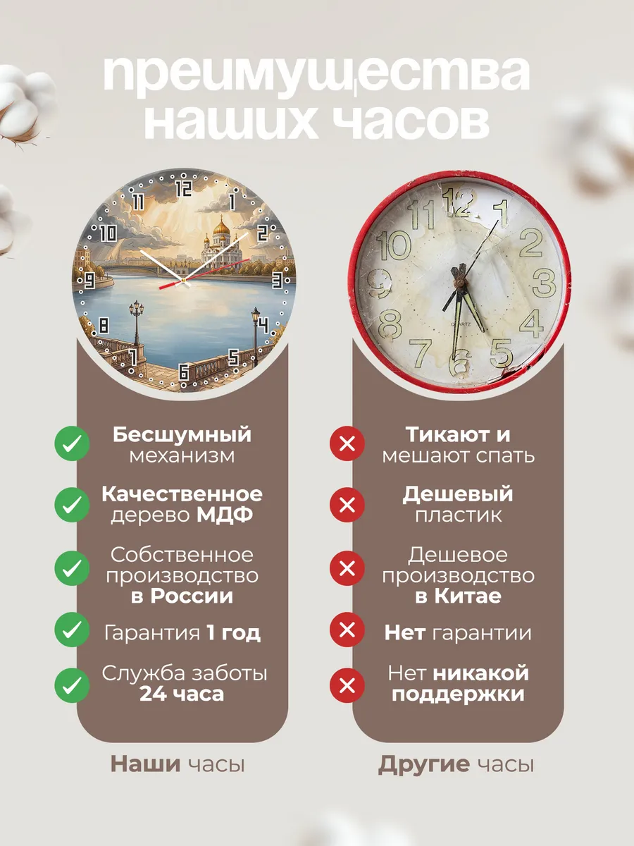 Часы настенные бесшумные Храм Христа Спасителя маслом 33 см — фото 10