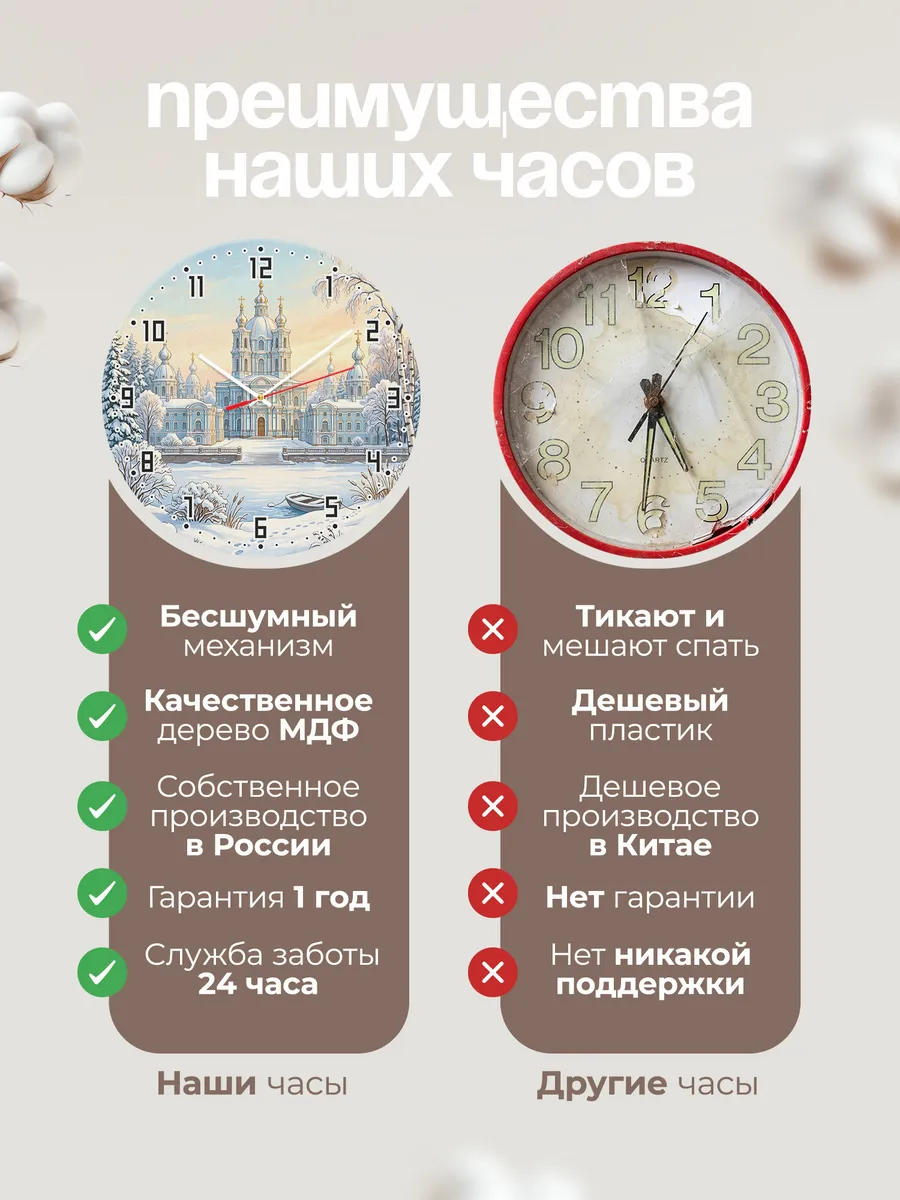 Часы настенные бесшумные Смольный собор маслом 33 см — фото 10