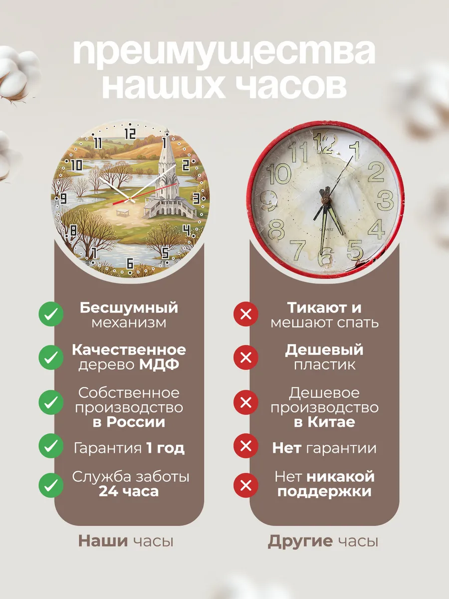 Часы настенные бесшумные Коломенское маслом 33 см — фото 10