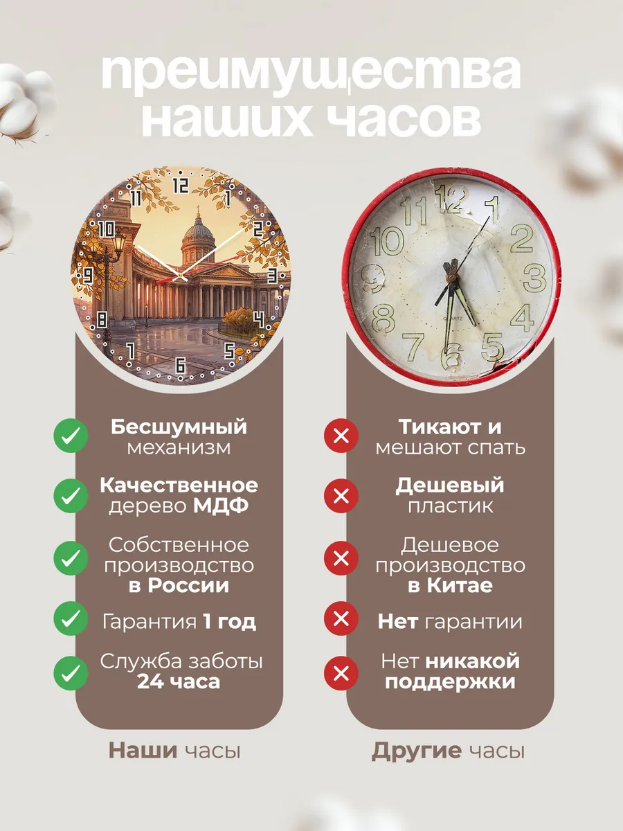 Часы настенные бесшумные Казанская колоннада маслом 33 см — фото 10