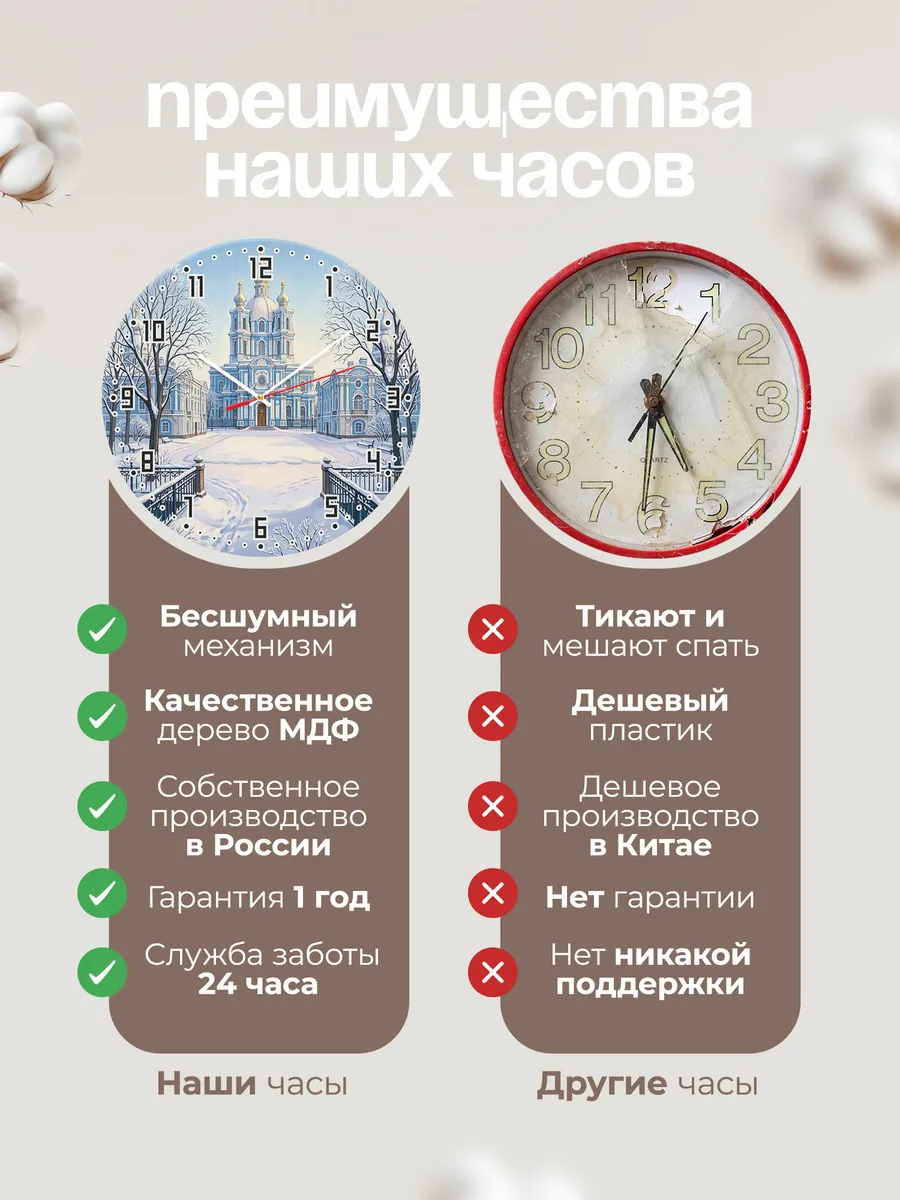 Часы настенные бесшумные Смольный зимой маслом 33 см — фото 10