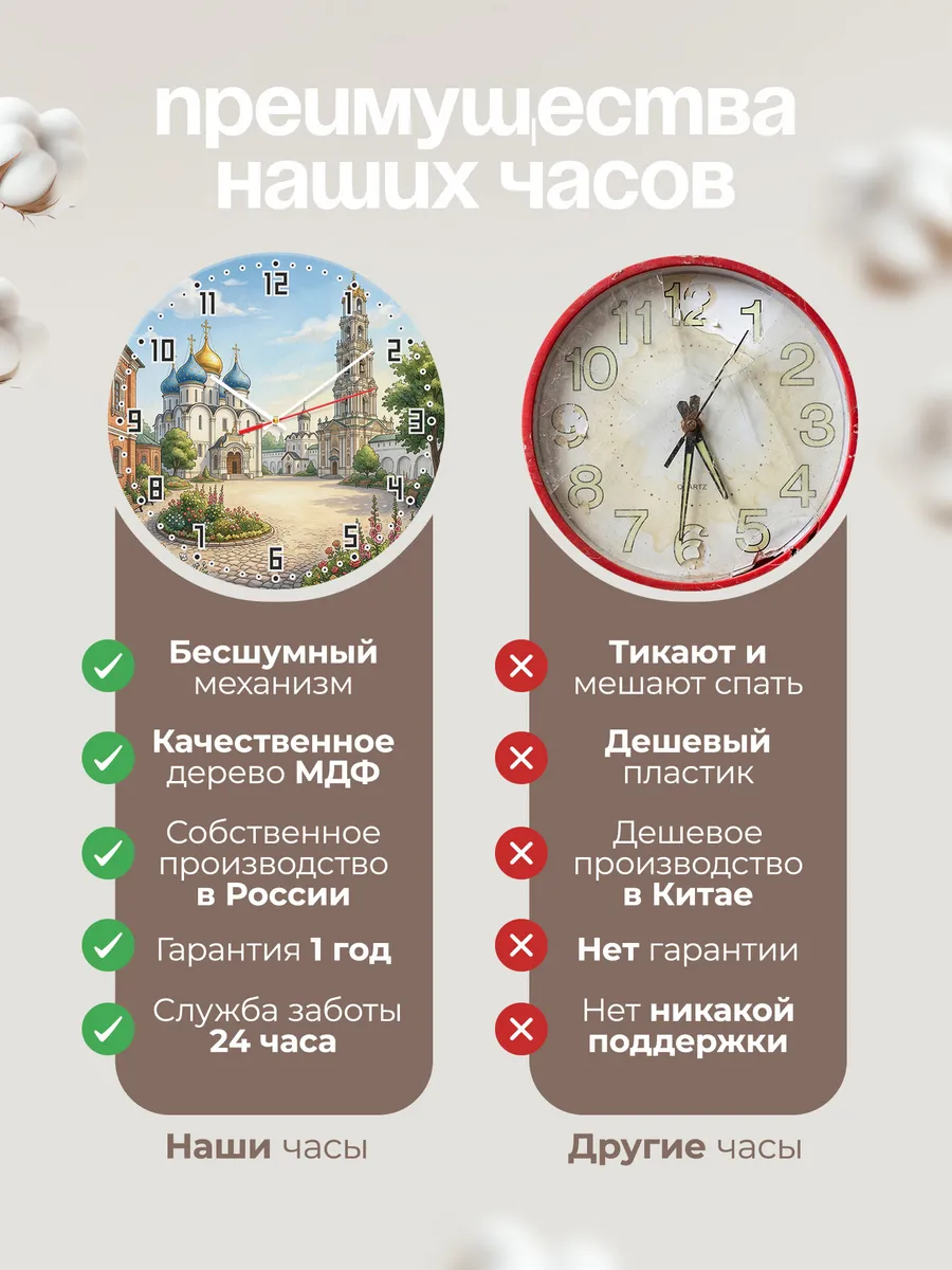 Часы настенные бесшумные Троице-Сергиева лавра 33 см — фото 10