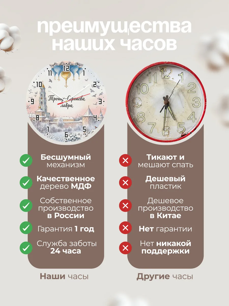 Часы настенные бесшумные Сергиева лавра акварель 33 см — фото 10