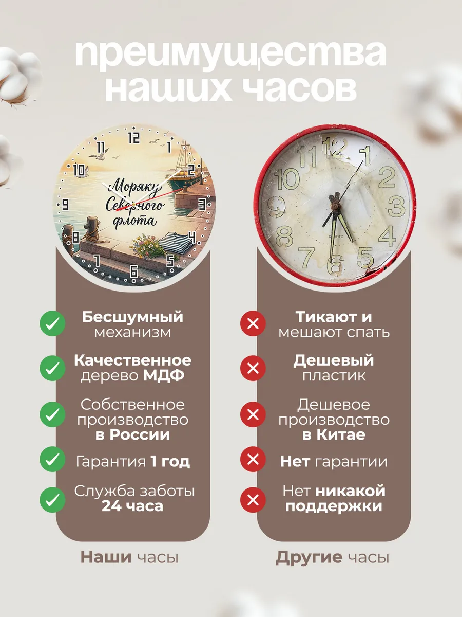 Часы настенные бесшумные Моряку Северного флота 33 см — фото 10