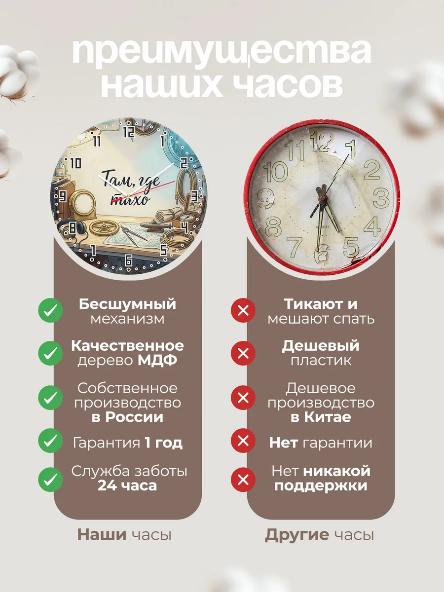 Часы настенные бесшумные Там, где тихо 33 см — фото 10
