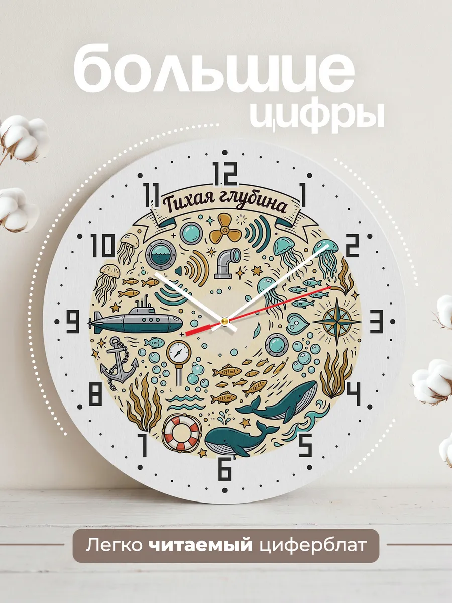 Часы настенные бесшумные Тихая глубина дудл 33 см — фото 2