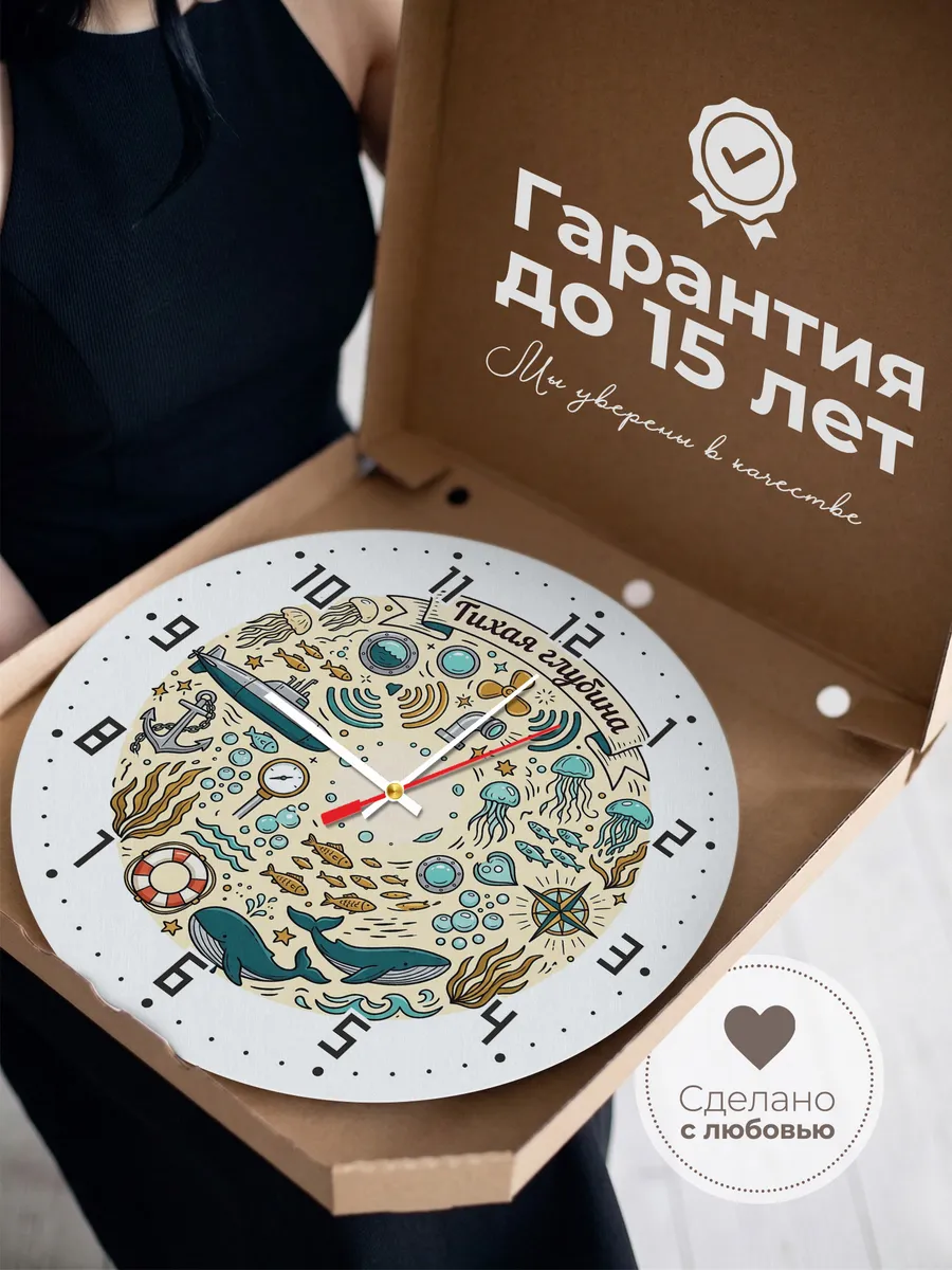 Часы настенные бесшумные Тихая глубина дудл 33 см — фото 3