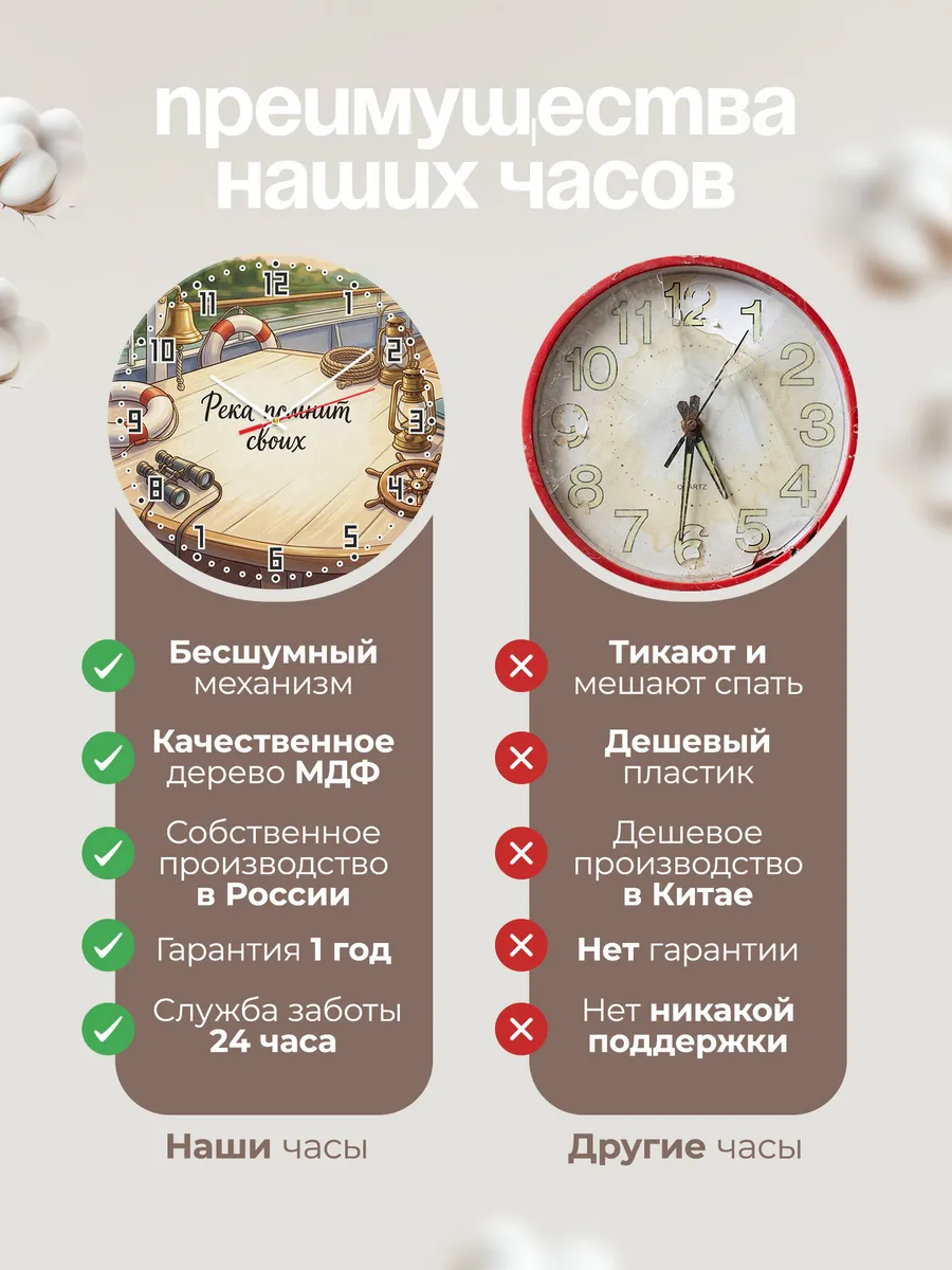 Часы настенные бесшумные Река помнит своих 33 см — фото 10