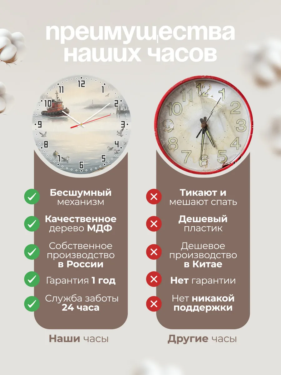 Часы настенные бесшумные Буксир в тумане 33 см — фото 10
