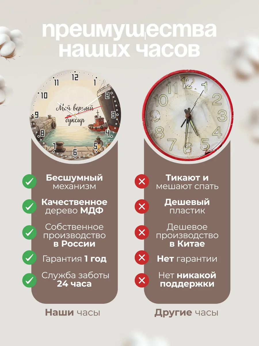 Часы настенные бесшумные Мой верный буксир 33 см — фото 10