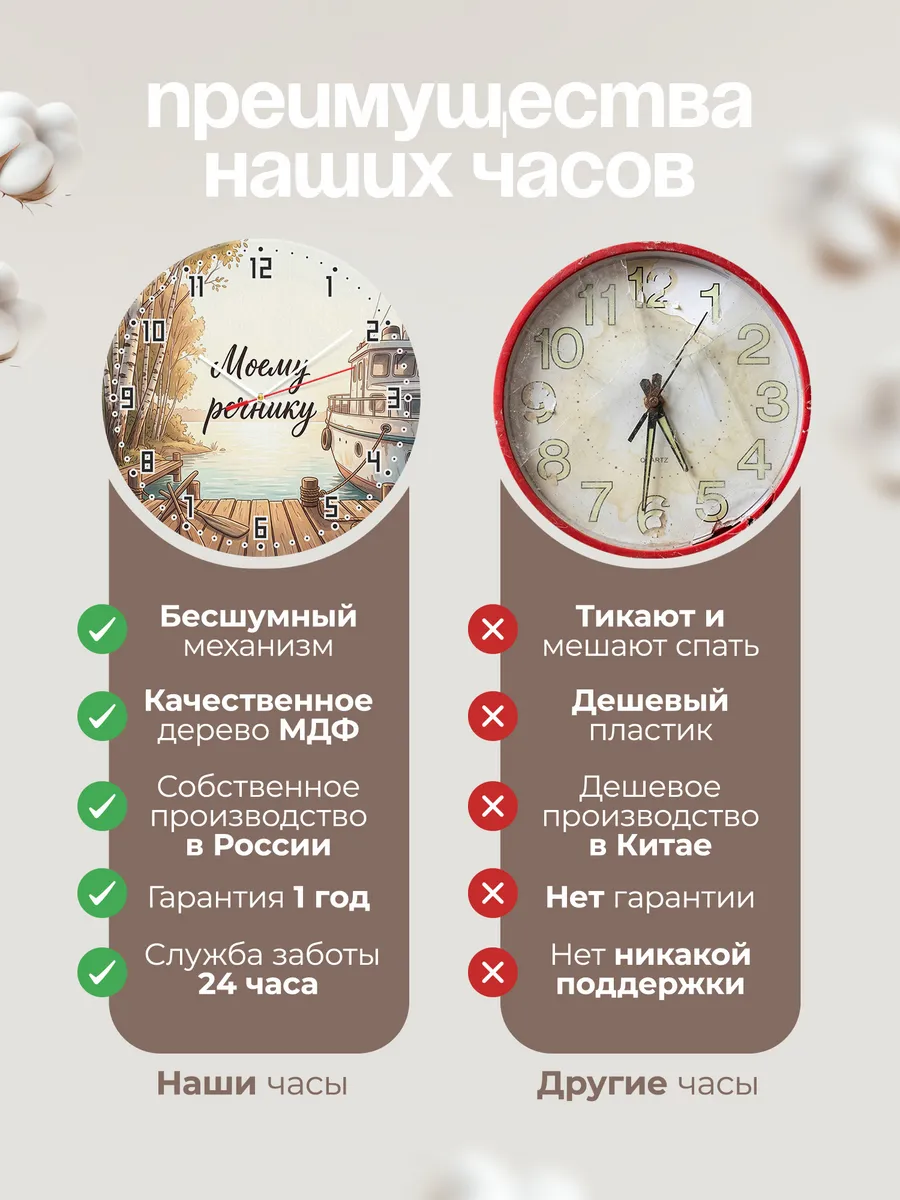 Часы настенные бесшумные Моему речнику подарок 33 см — фото 10
