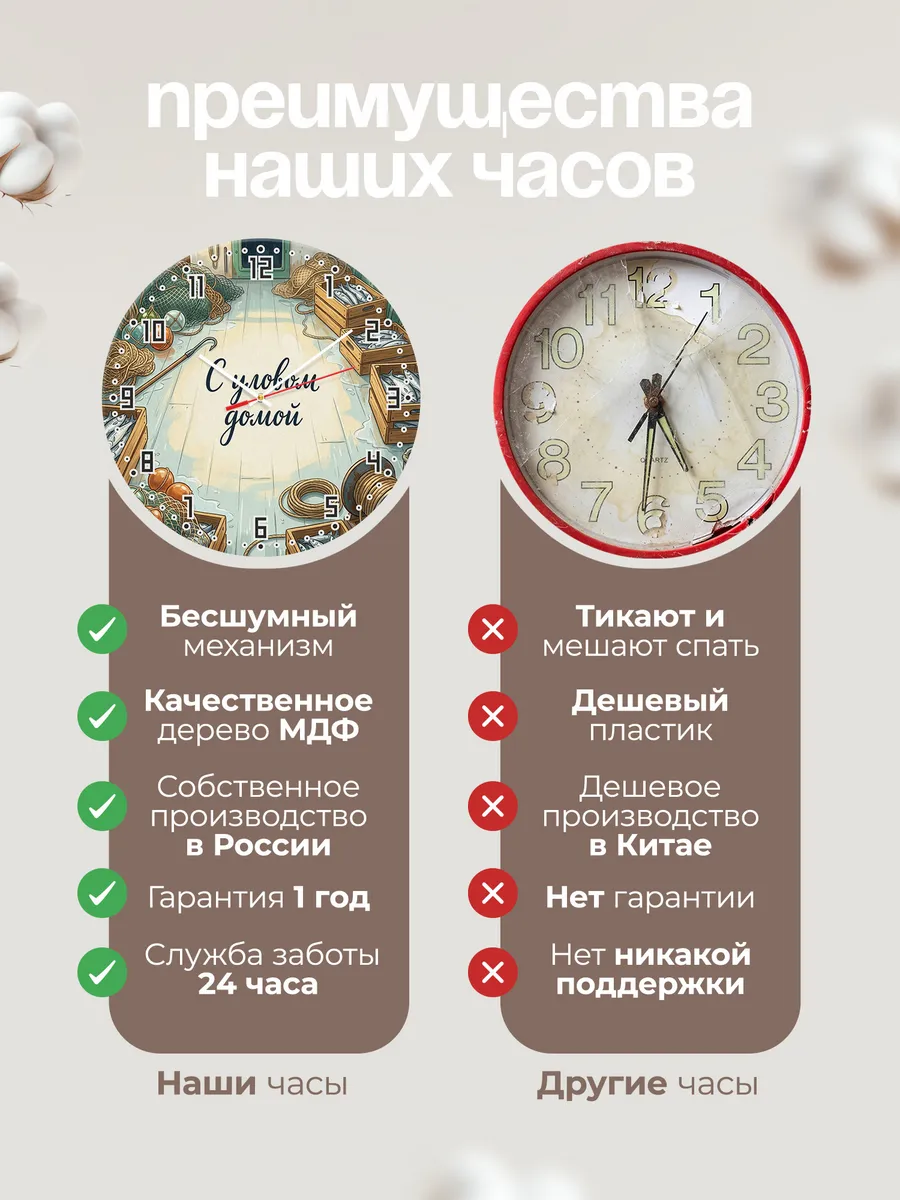 Часы настенные бесшумные С уловом домой подарок 33 см — фото 10