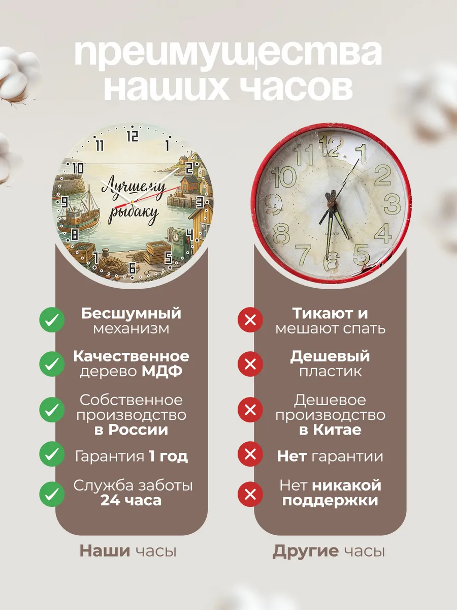 Часы настенные бесшумные Лучшему рыбаку подарок 33 см — фото 10