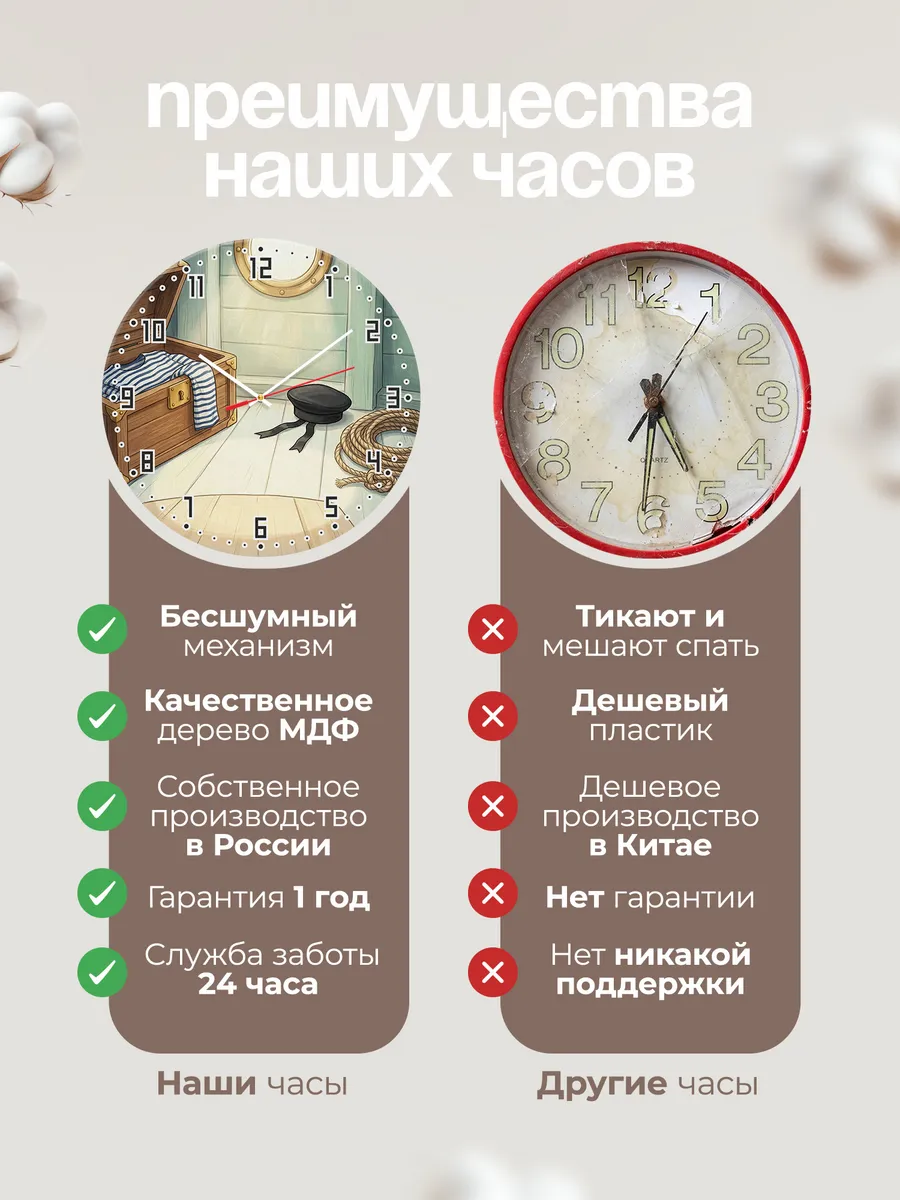 Часы настенные бесшумные Морской сундук тельняшка 33 см — фото 10