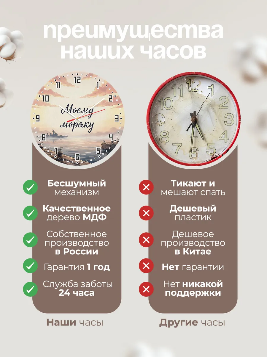 Часы настенные бесшумные Моему моряку подарок 33 см — фото 10