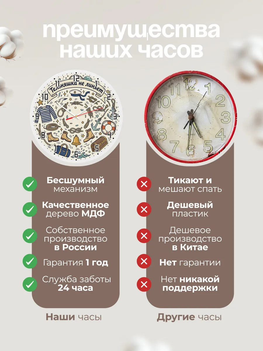 Часы настенные бесшумные Тельняшка не линяет 33 см — фото 10