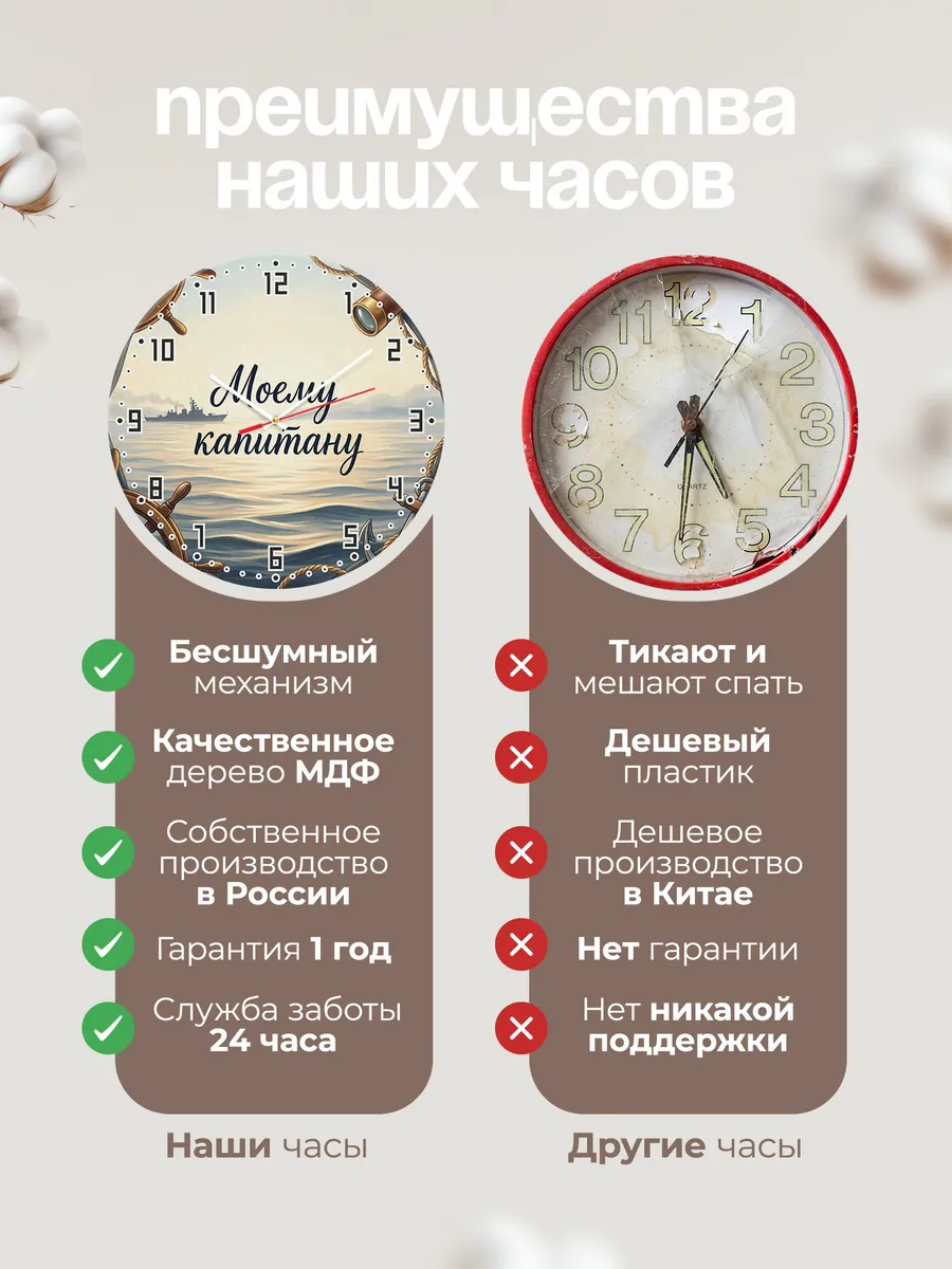 Часы настенные бесшумные Моему капитану подарок 33 см — фото 10