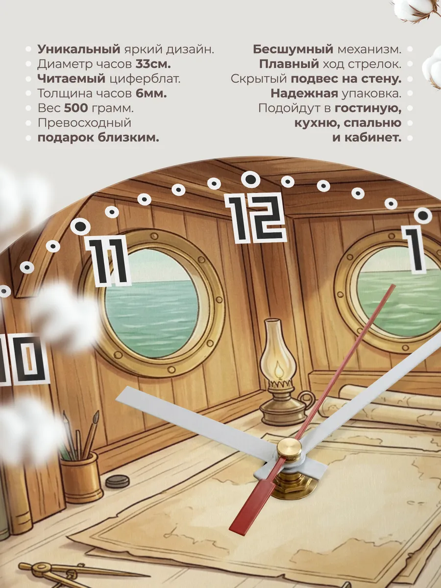Часы настенные бесшумные Штурманская каюта 33 см — фото 11