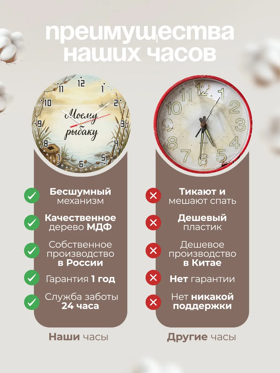 Часы настенные бесшумные Моему рыбаку подарок 33 см — фото 10