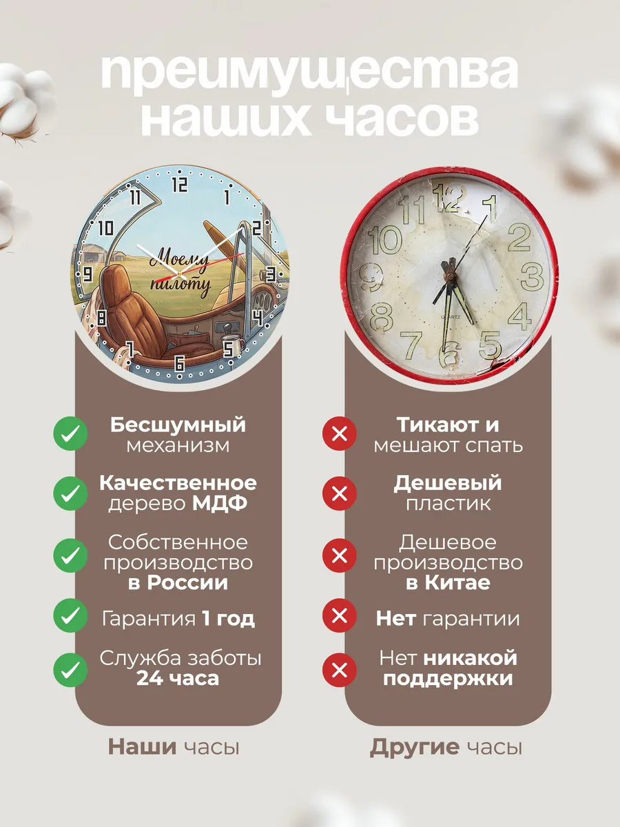 Часы настенные бесшумные Моему пилоту подарок 33 см — фото 10