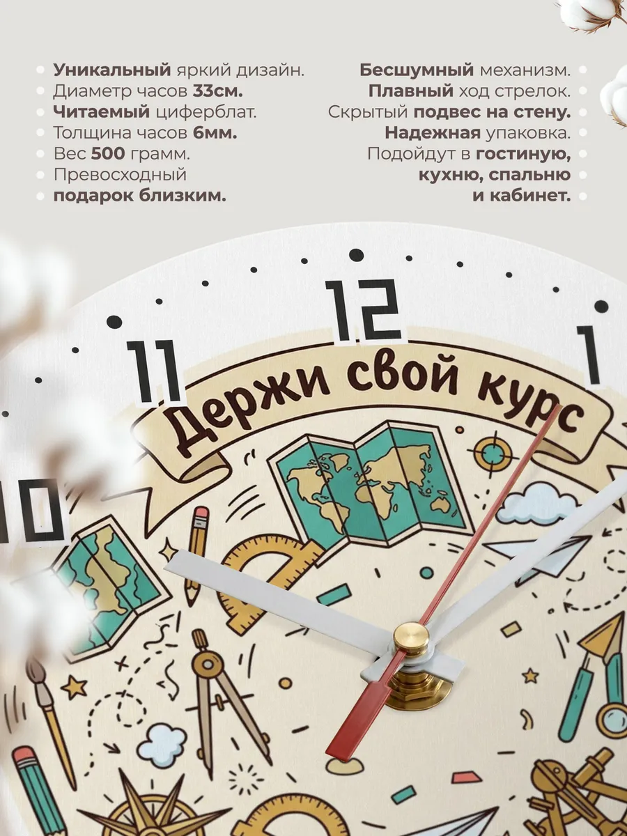Часы настенные бесшумные Держи свой курс дудл 33 см — фото 11