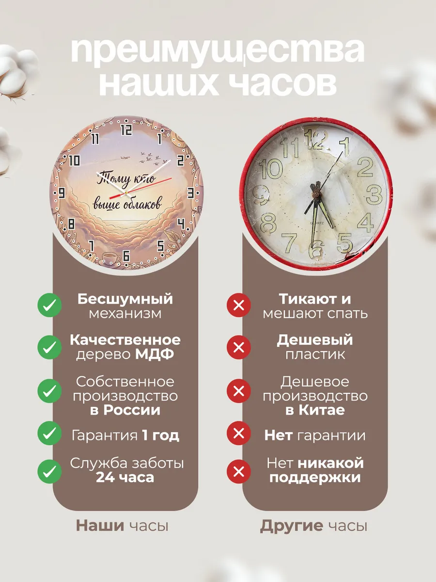 Часы настенные бесшумные Тому кто выше облаков 33 см — фото 10