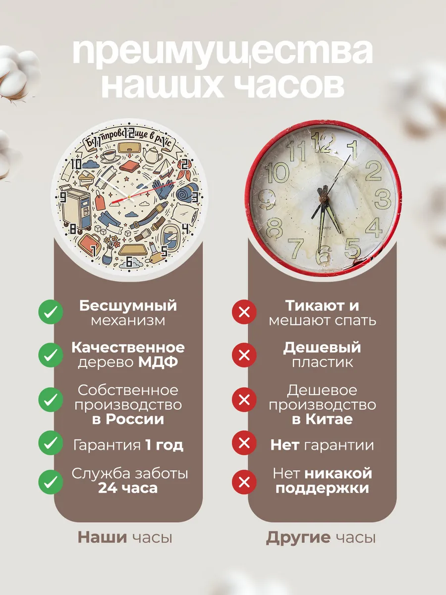 Часы настенные бесшумные Бортпроводнице в рейс 33 см — фото 10