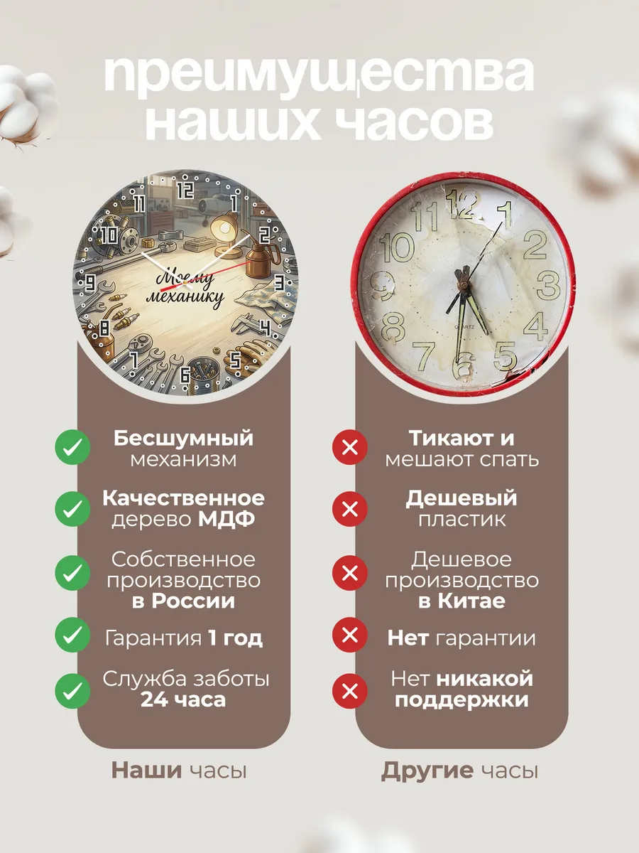 Часы настенные бесшумные Моему механику подарок 33 см — фото 10