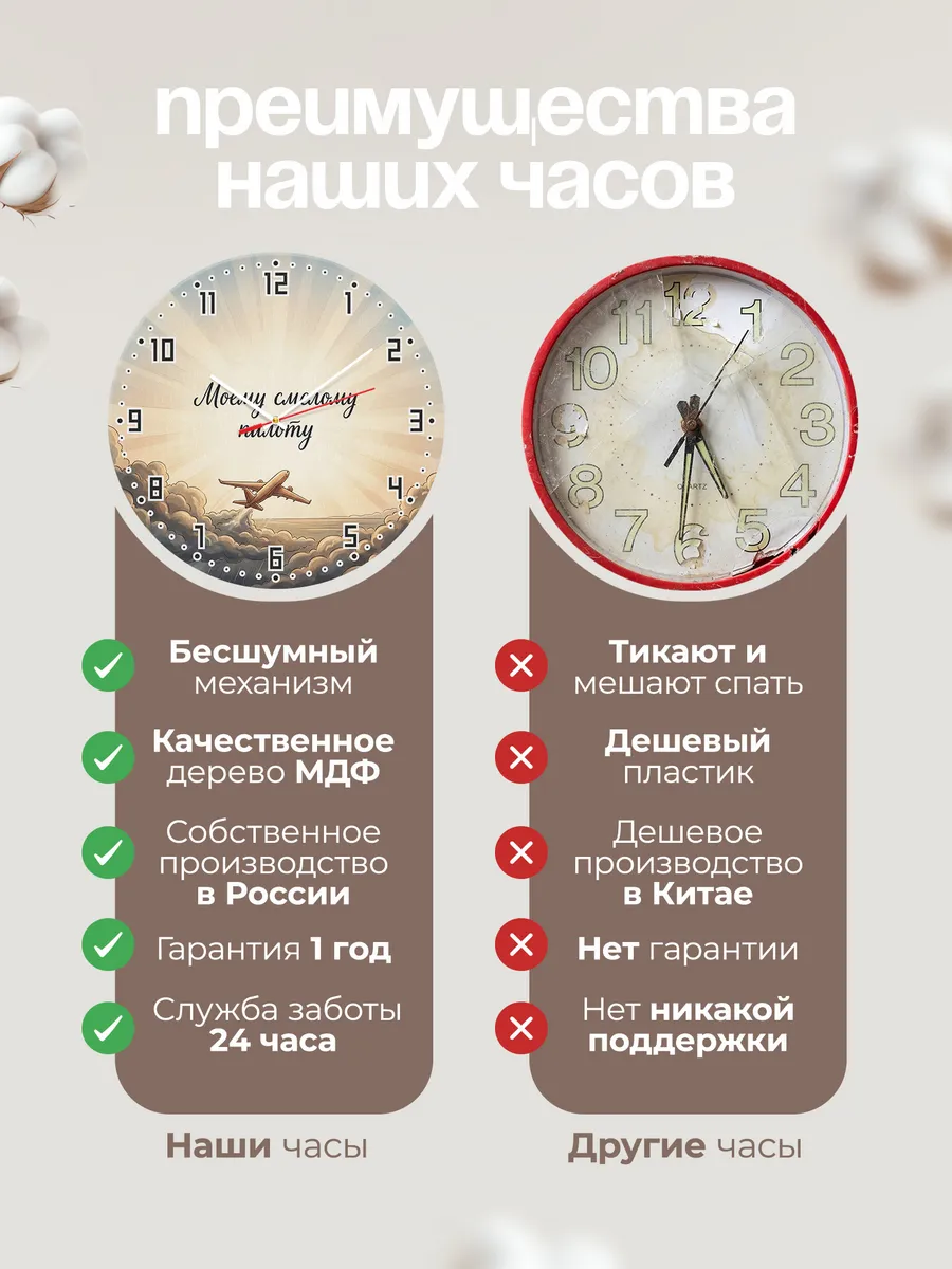 Часы настенные бесшумные Моему смелому пилоту 33 см — фото 10