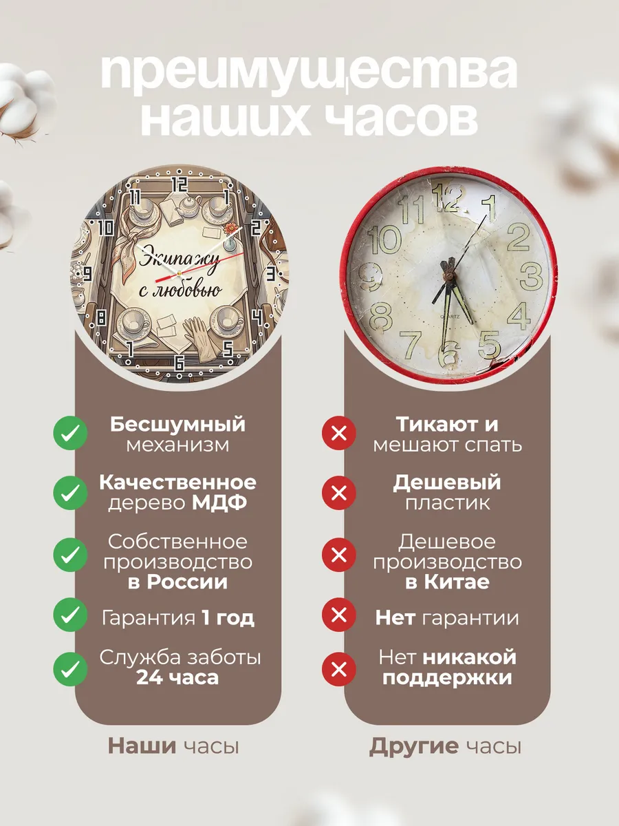 Часы настенные бесшумные Экипажу с любовью подарок 33 см — фото 10