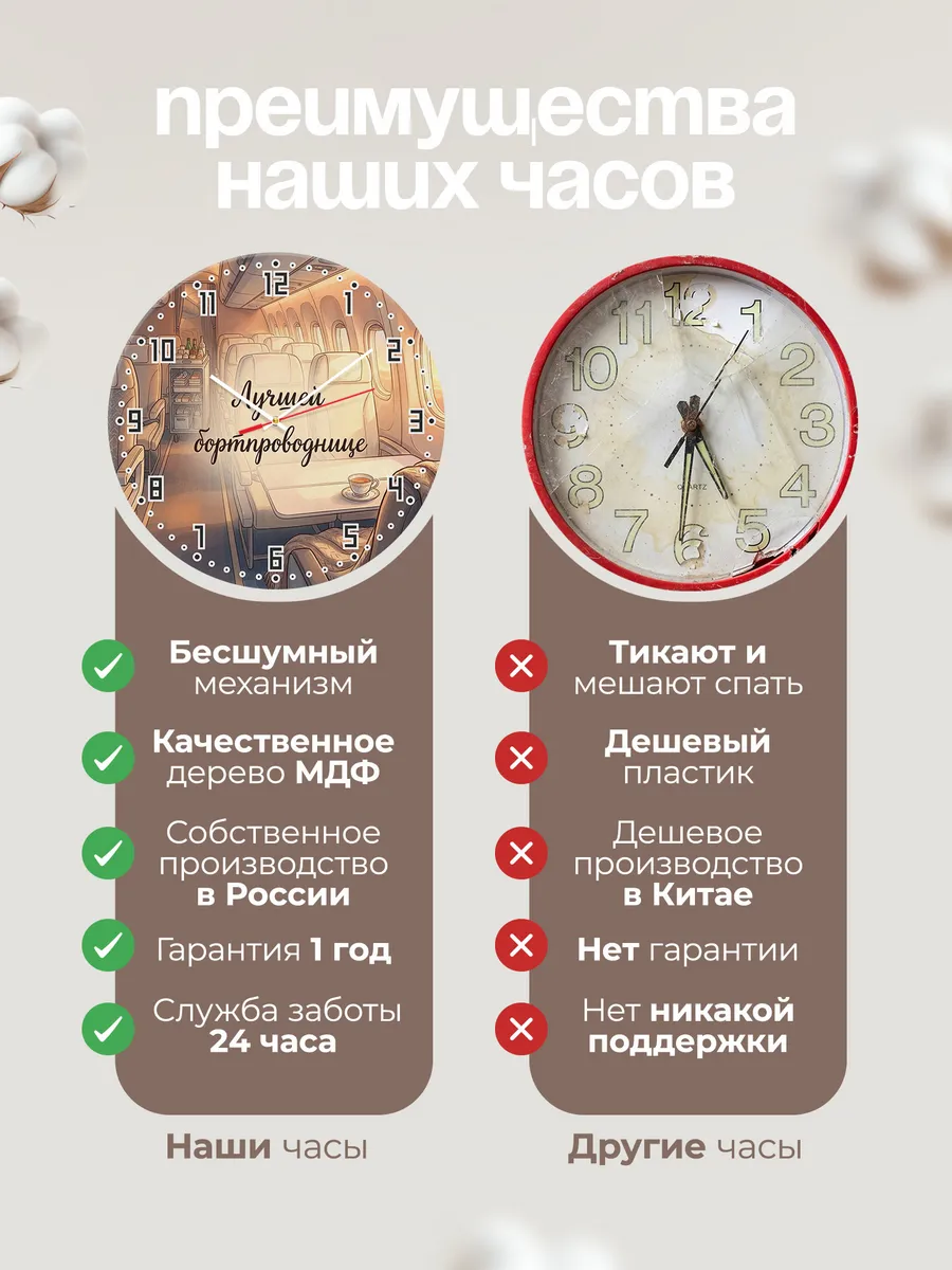 Часы настенные бесшумные Лучшей бортпроводнице 33 см — фото 10