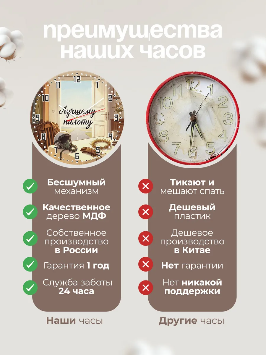 Часы настенные бесшумные Лучшему пилоту подарок 33 см — фото 10