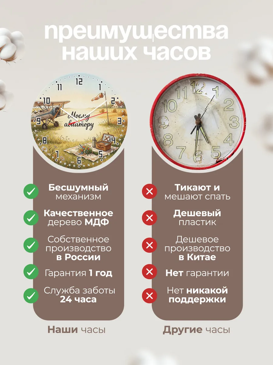 Часы настенные бесшумные Моему авиатору подарок 33 см — фото 10