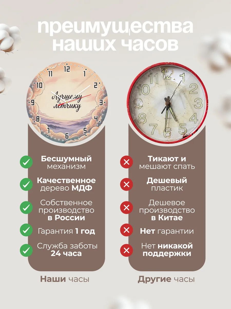 Часы настенные бесшумные Лучшему лётчику подарок 33 см — фото 10