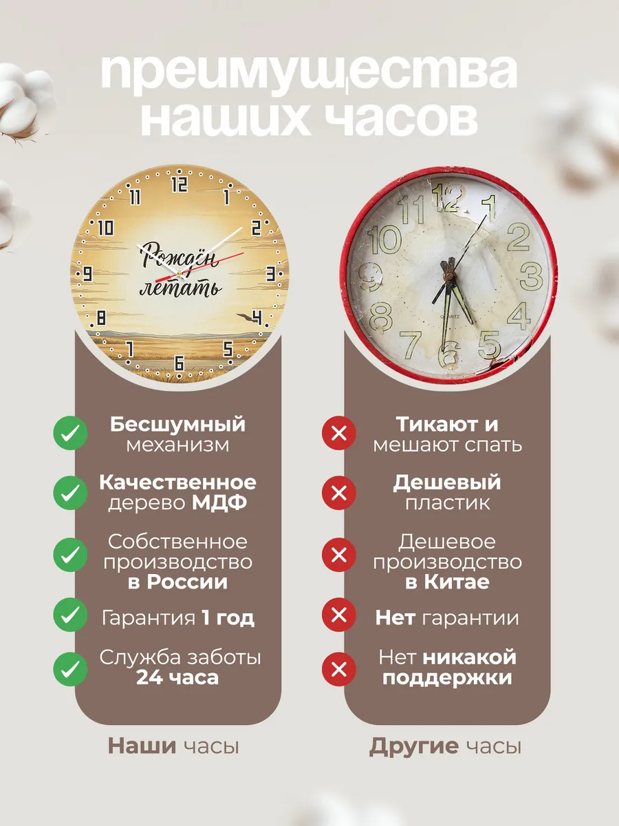 Часы настенные бесшумные Рождён летать подарок 33 см — фото 10