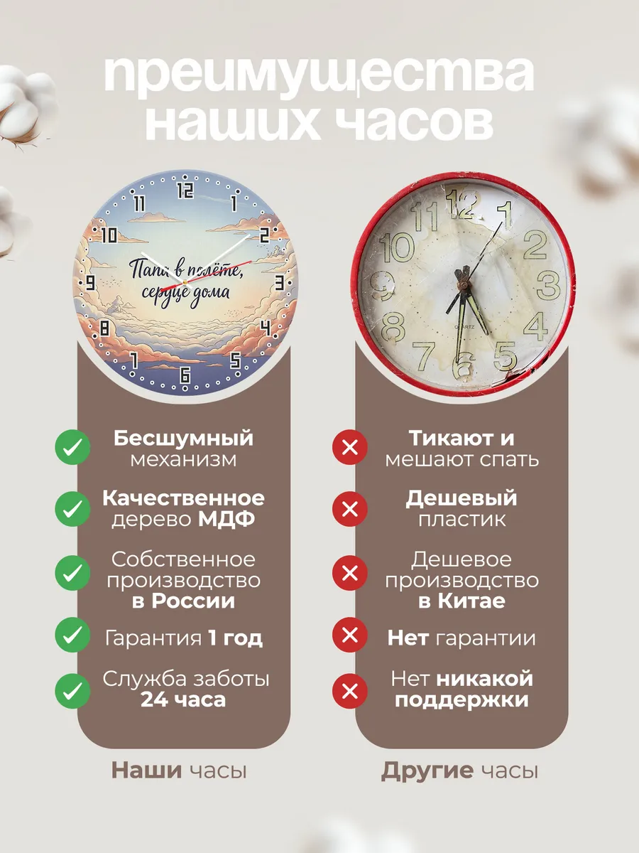 Часы бесшумные Папа в полёте сердце дома 33 см — фото 10