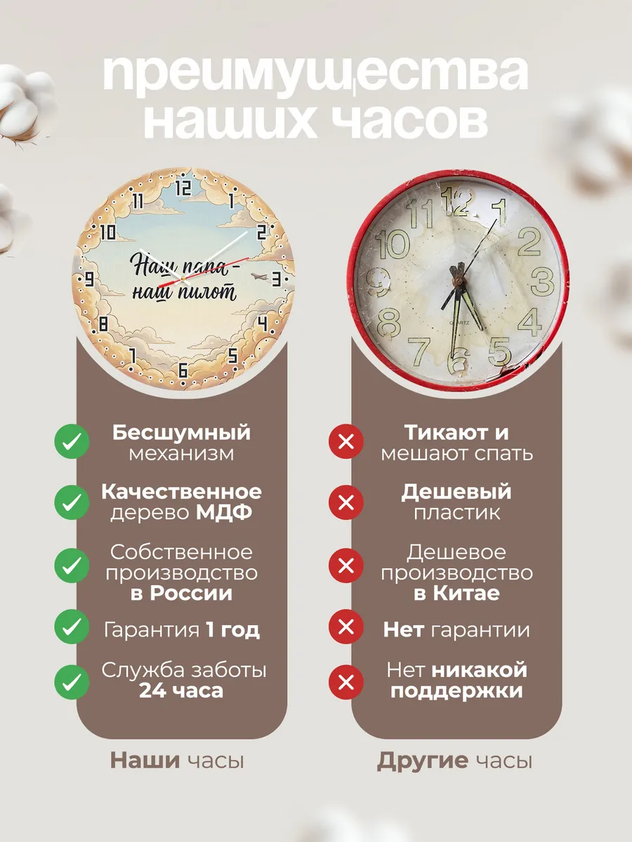 Часы настенные детские бесшумные Наш папа наш пилот 33 см — фото 10