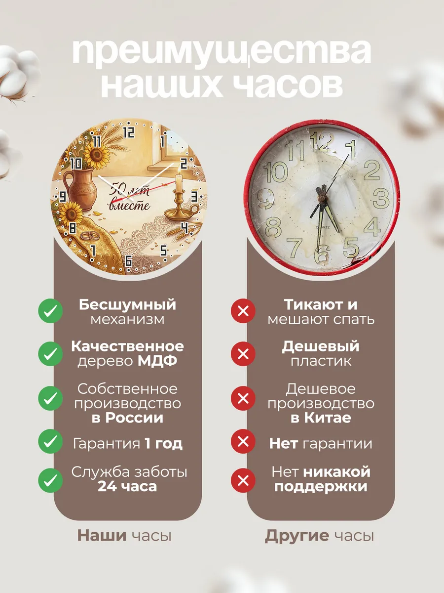 Часы настенные бесшумные 50 лет вместе подарок 33 см — фото 10