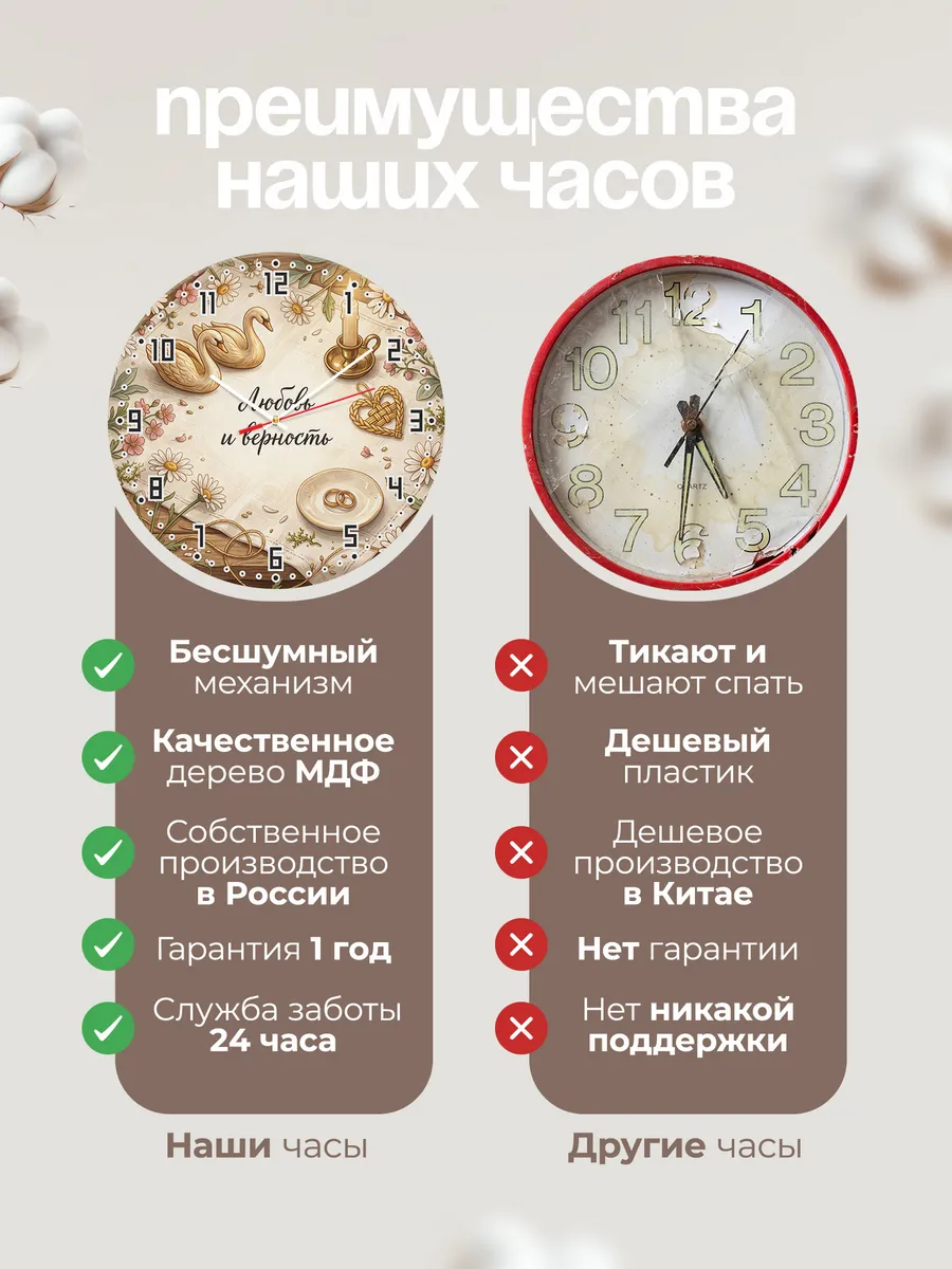 Часы настенные бесшумные Любовь и верность подарок 33 см — фото 10