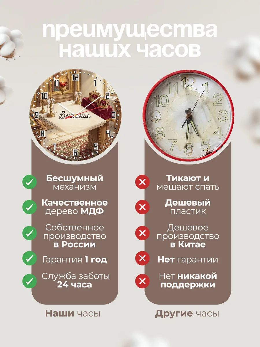Часы настенные бесшумные Венчание подарок паре 33 см — фото 10