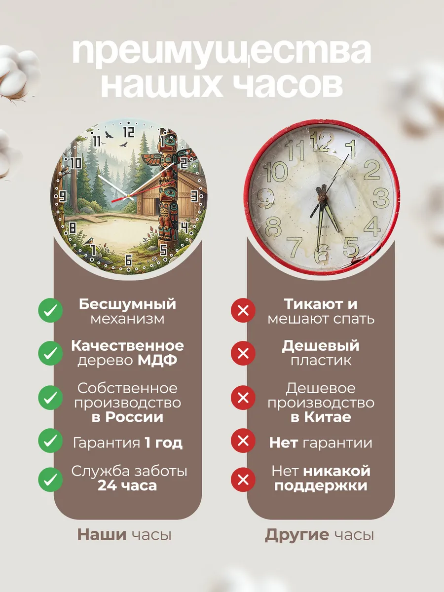 Часы настенные бесшумные Тотемный столб индейцев 33 см — фото 10