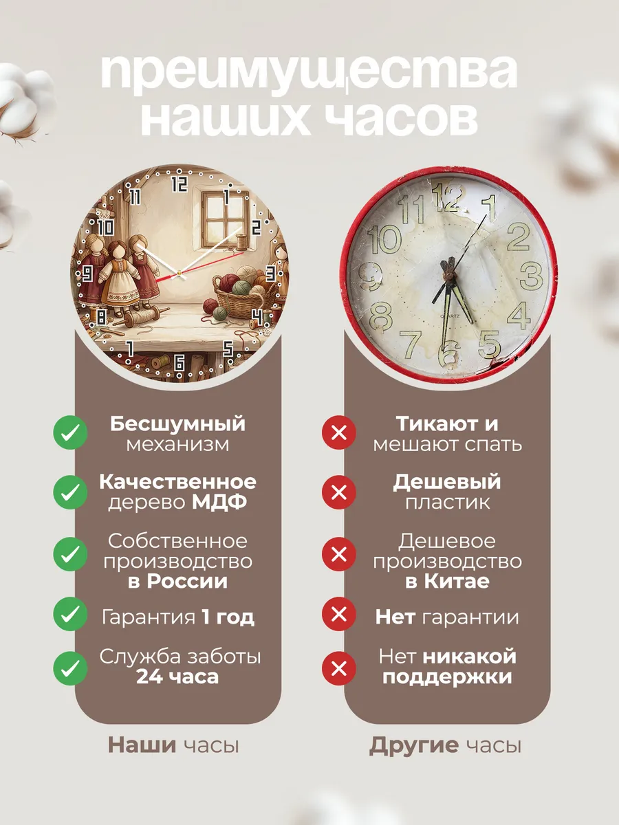 Часы настенные бесшумные Обережная кукла подарок 33 см — фото 10