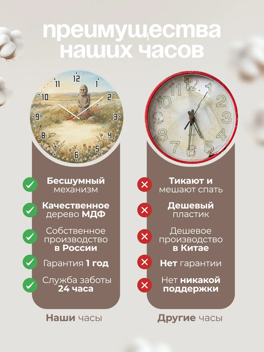 Часы настенные бесшумные Каменная баба степь 33 см — фото 10