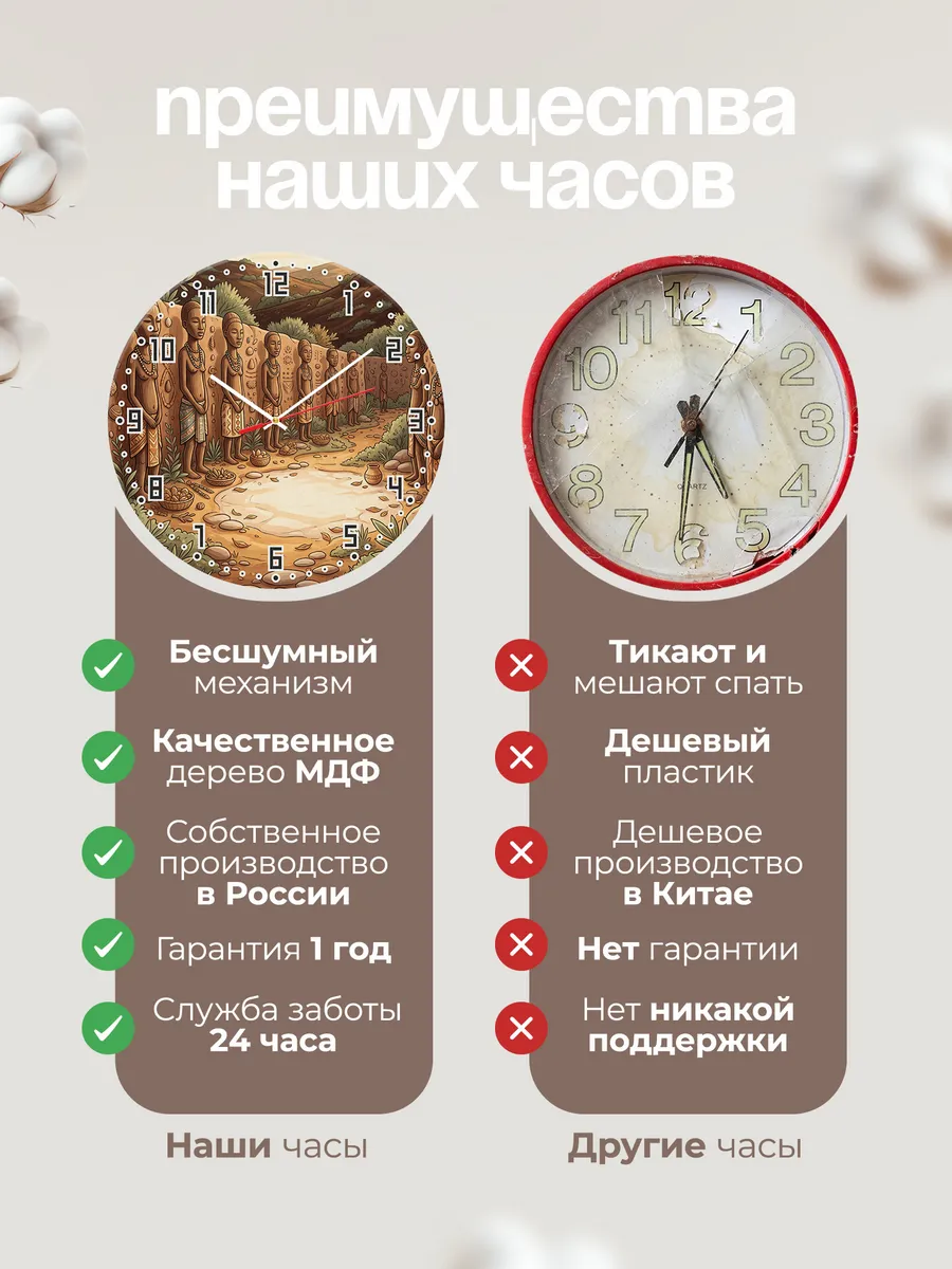 Часы настенные бесшумные Деревянные фигуры Африки 33 см — фото 10