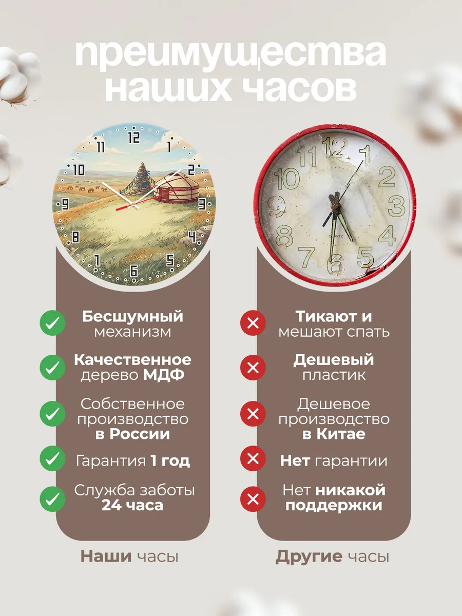 Часы настенные бесшумные Юрта и обо подарок 33 см — фото 10