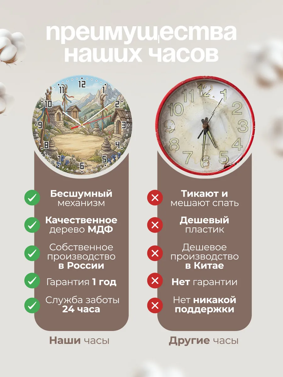 Часы настенные бесшумные Храм духов в горах 33 см — фото 10