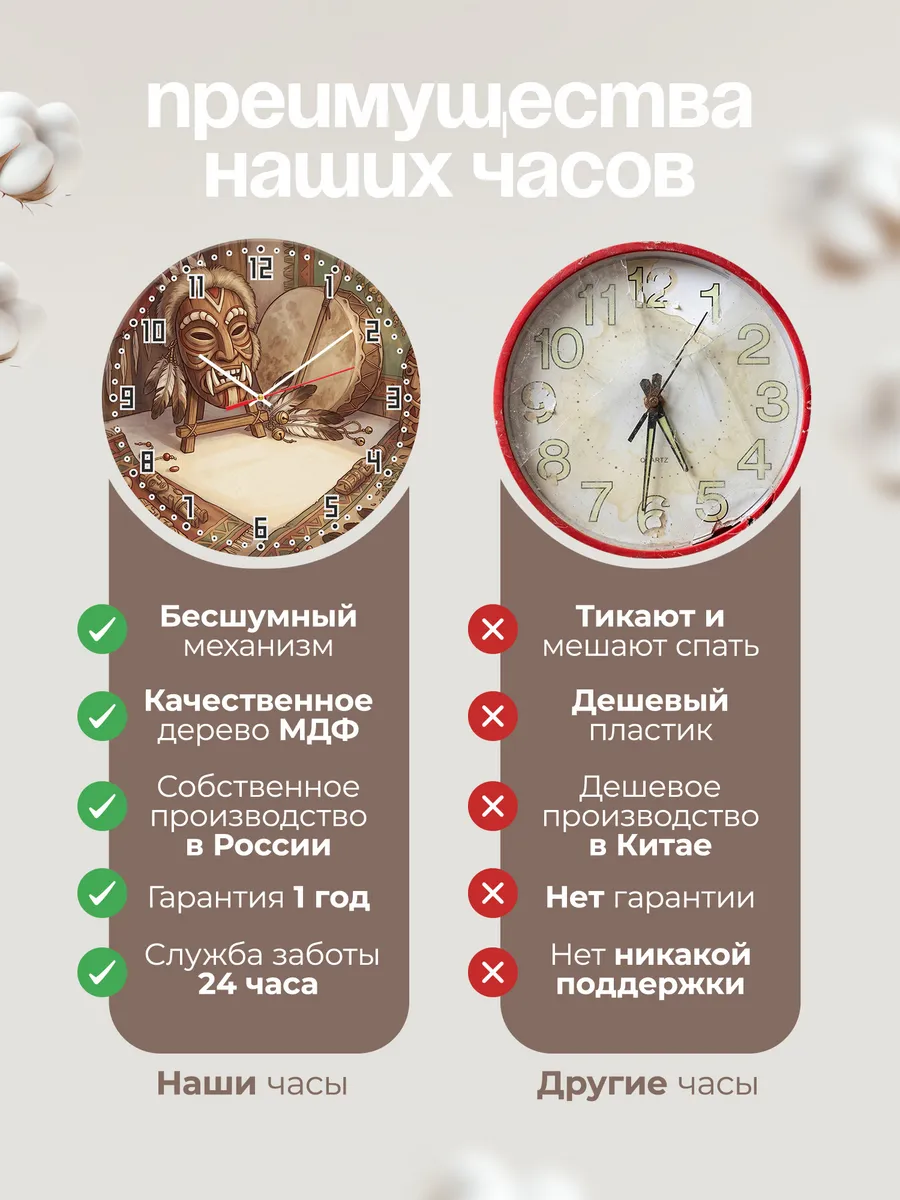 Часы настенные бесшумные Маска шамана подарок 33 см — фото 10