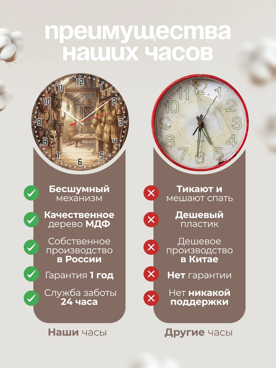 Часы настенные бесшумные Маски карнавала духов 33 см — фото 10